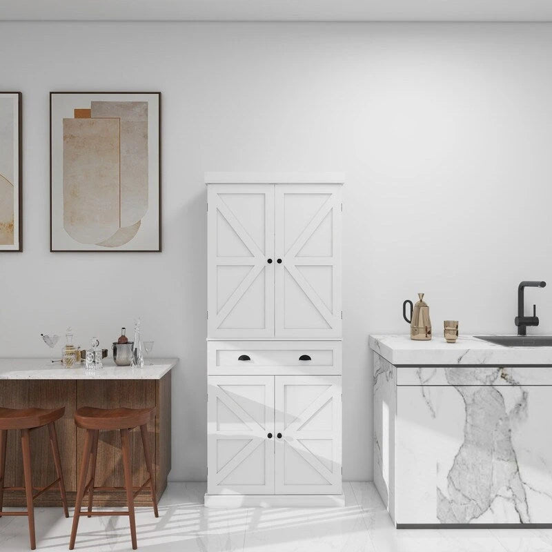 Modern White Kitchen Storage Cabinet with Shelfs,Drawer