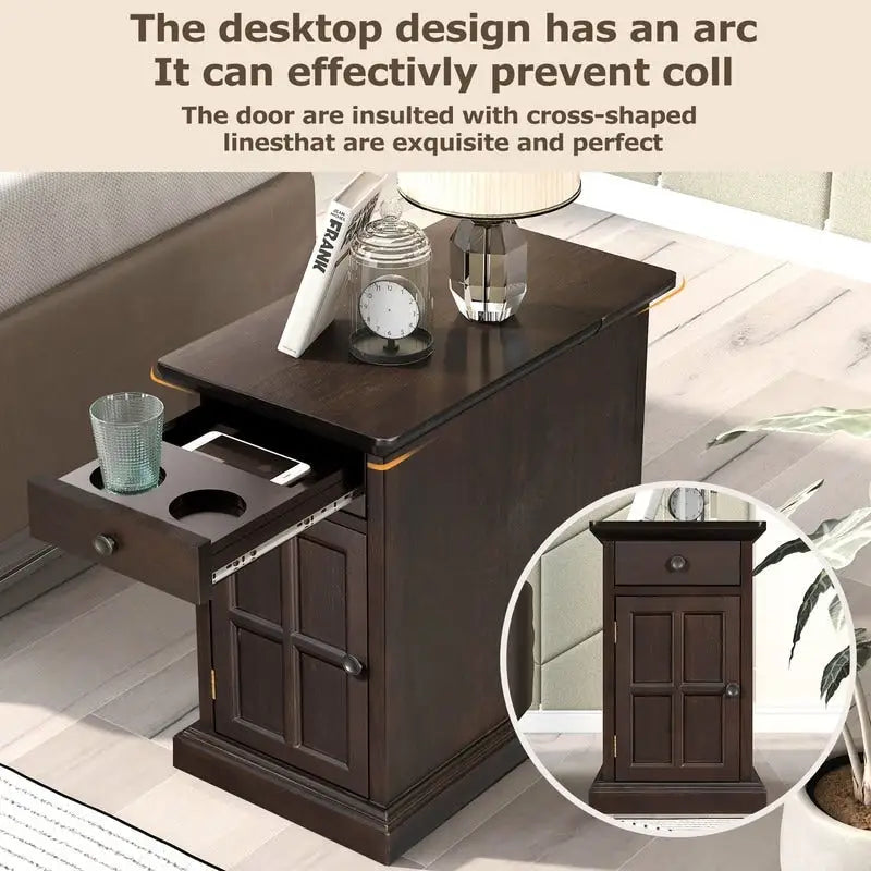 Tavolino con porte USB e 1 cassetto con portabicchieri