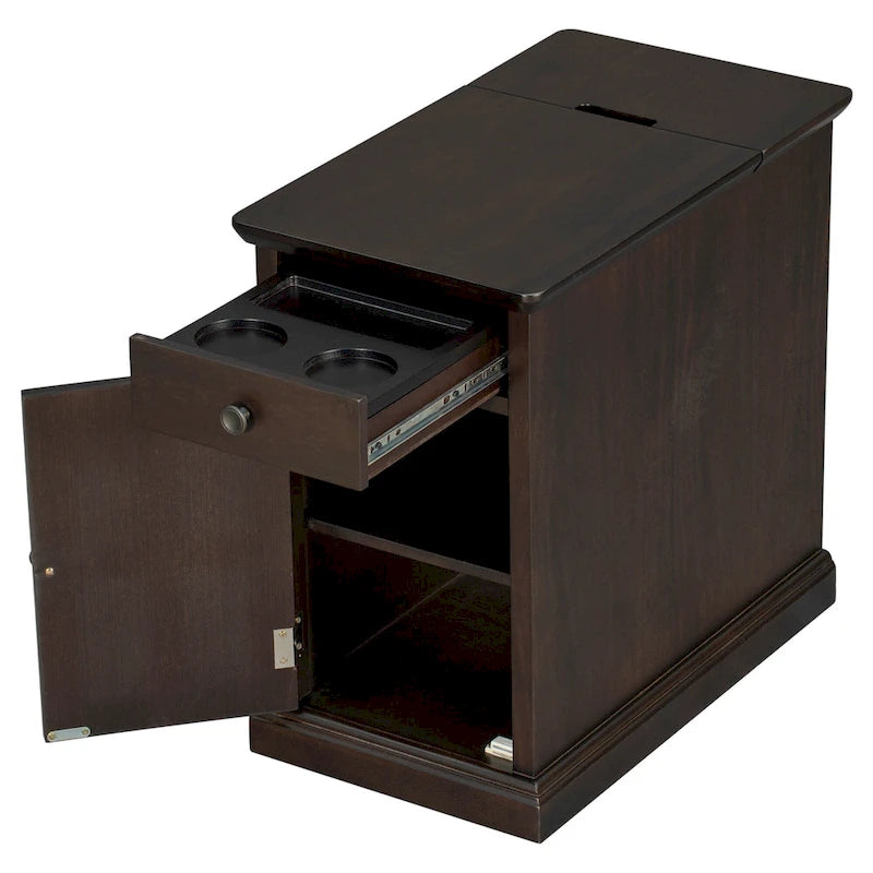 Tavolino con porte USB e 1 cassetto con portabicchieri