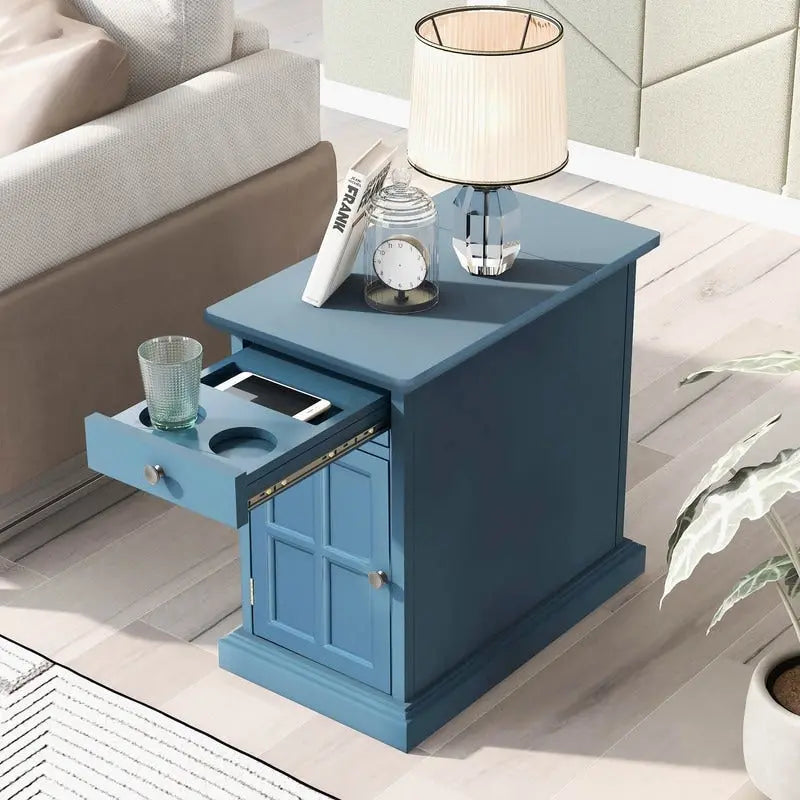Tavolino con porte USB e 1 cassetto con portabicchieri