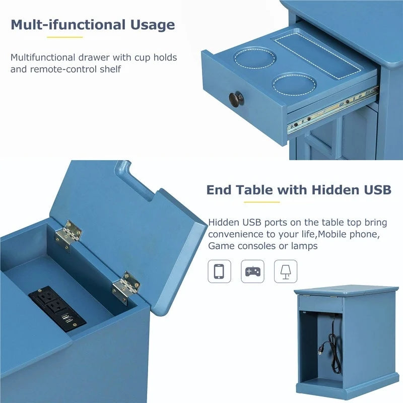 Tavolino con porte USB e 1 cassetto con portabicchieri