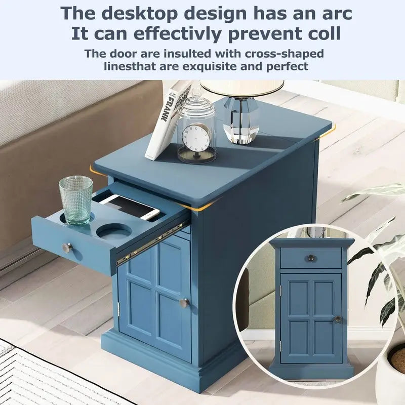 Tavolino con porte USB e 1 cassetto con portabicchieri