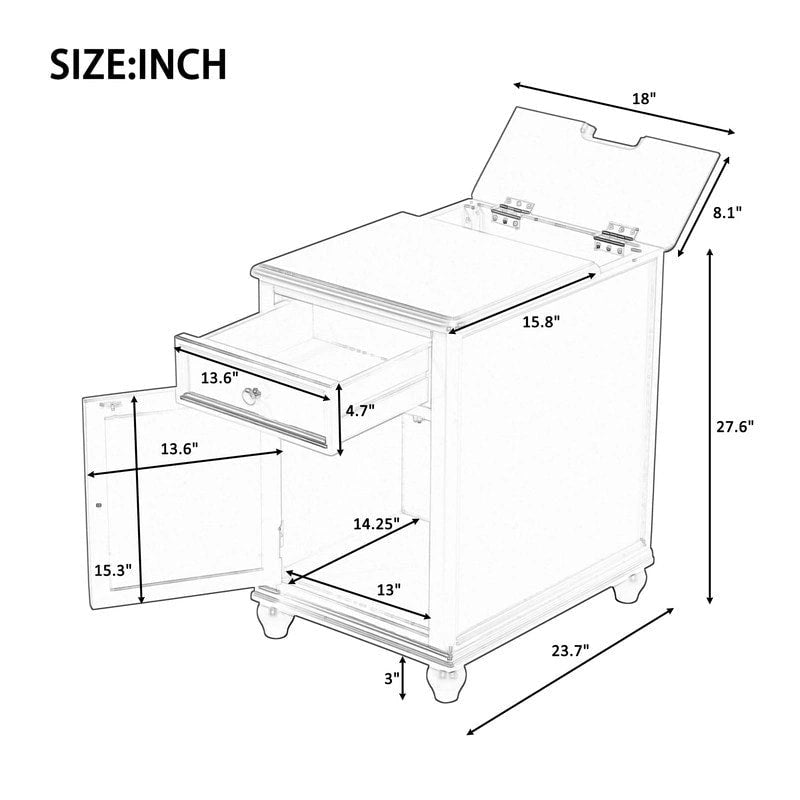 Tavolino con porte USB e 1 cassetto con portabicchieri