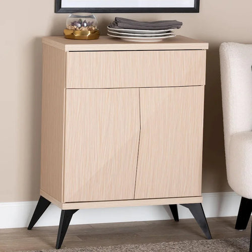 Draper Mid-Century Modern Two-Tone Light Brown and Black Wood 2-Door Sideboard Buffet