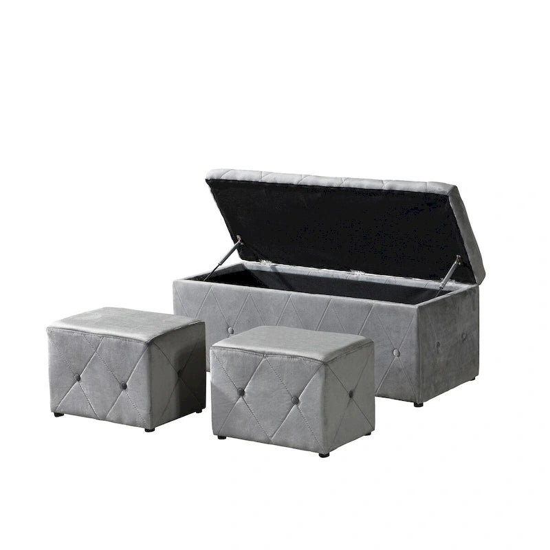 Pouf contenitore con vano segreto, set da 3