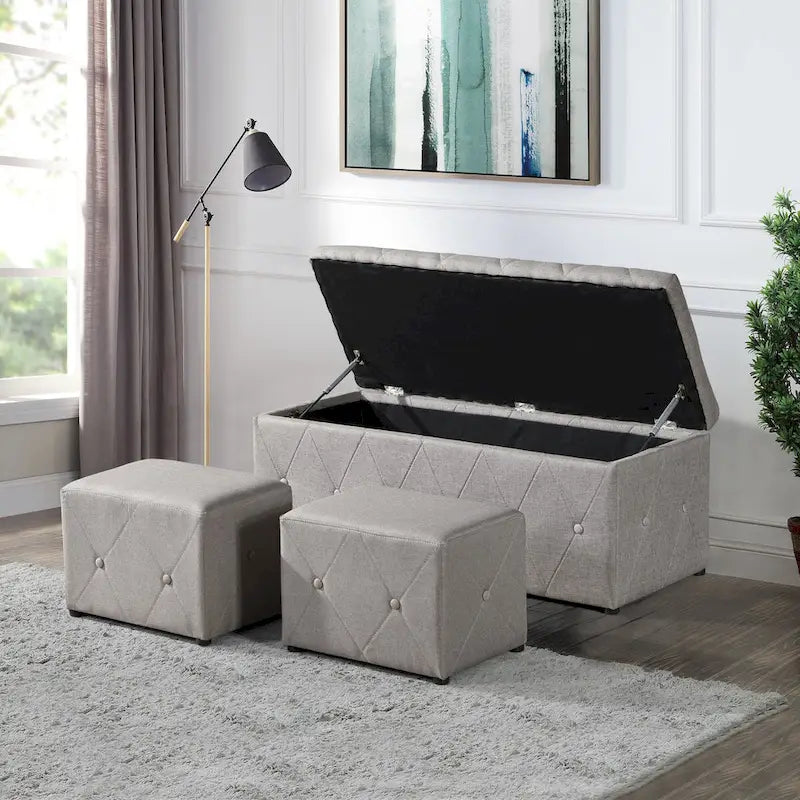 Pouf contenitore con vano segreto, set da 3