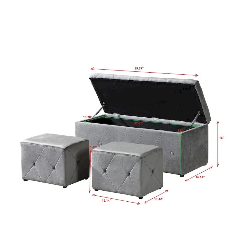 Pouf contenitore con vano segreto, set da 3