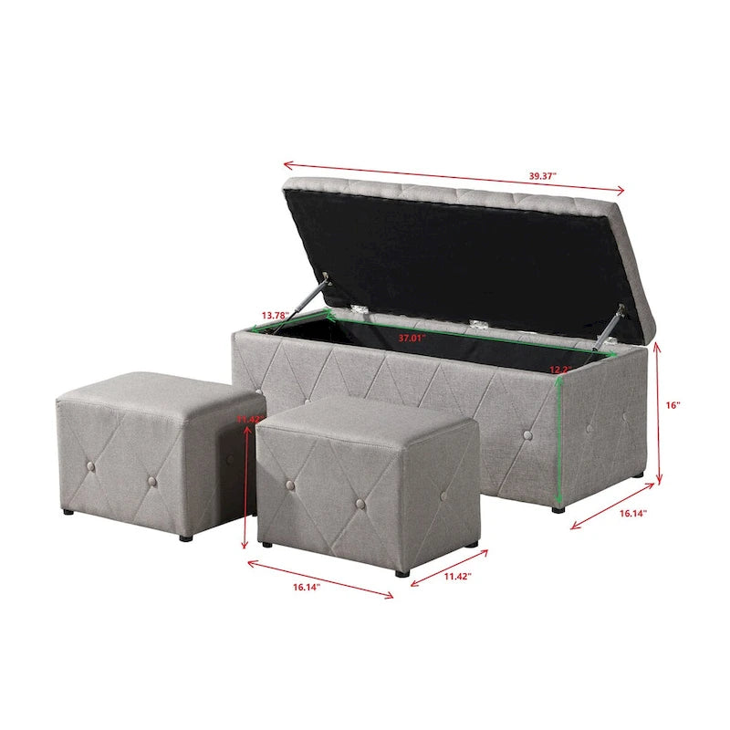 Pouf contenitore con vano segreto, set da 3