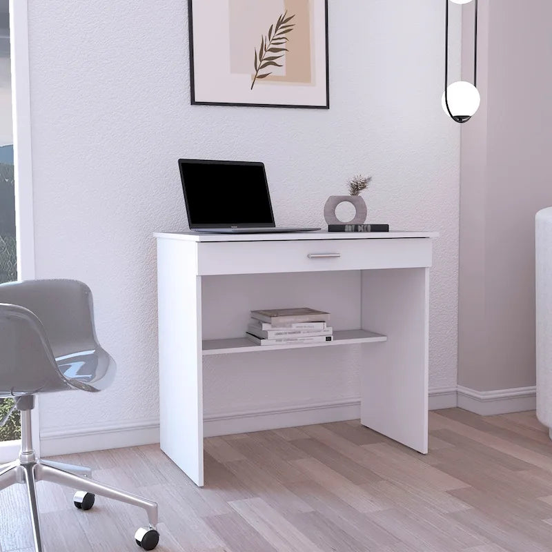 Scrivania compatta con cassetto e ripiano inferiore
