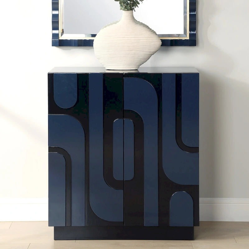 Mobiletto lucido blu a 2 ante - 34"H x 30"W x 16"D