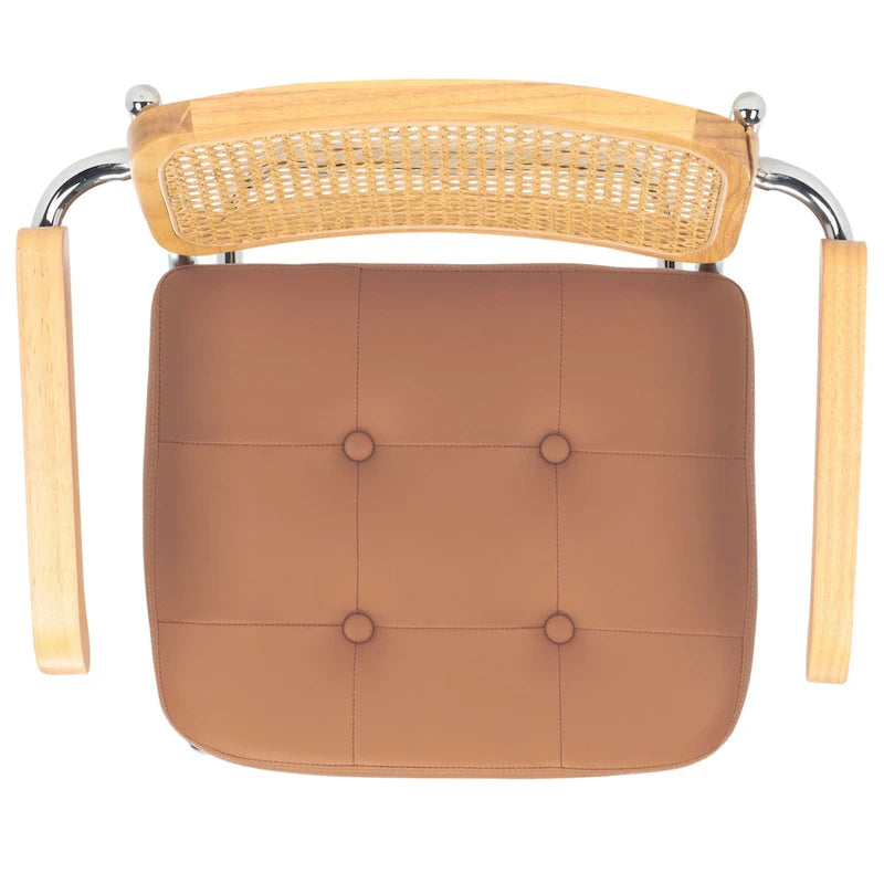 Set di 2 sedie da pranzo con braccioli, 26L x 22P x 34A – Schienale in rattan e seduta color cognac