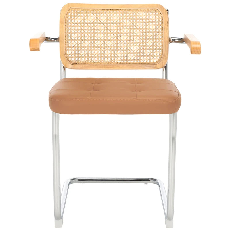Set di 2 sedie da pranzo con braccioli, 26L x 22P x 34A – Schienale in rattan e seduta color cognac